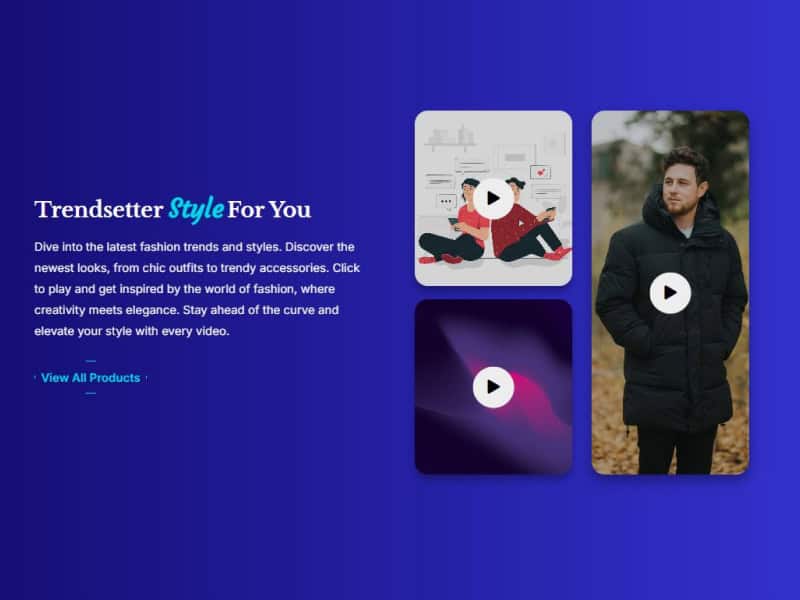 Video Play Button in a Grid with Custom Thumbnails and Border Hover